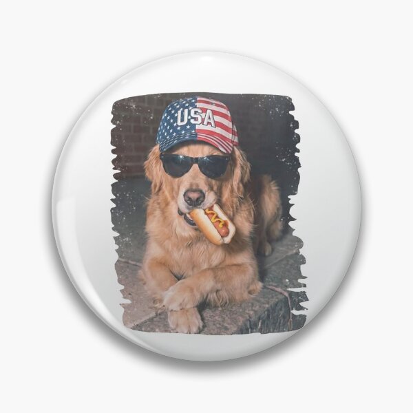 Item preview, Funny Patriotic Golden Retriever Eating Hot Dog designed and sold by VegaPPAr.