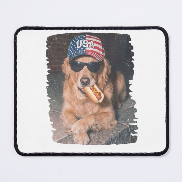 Item preview, Funny Patriotic Golden Retriever Eating Hot Dog designed and sold by VegaPPAr.