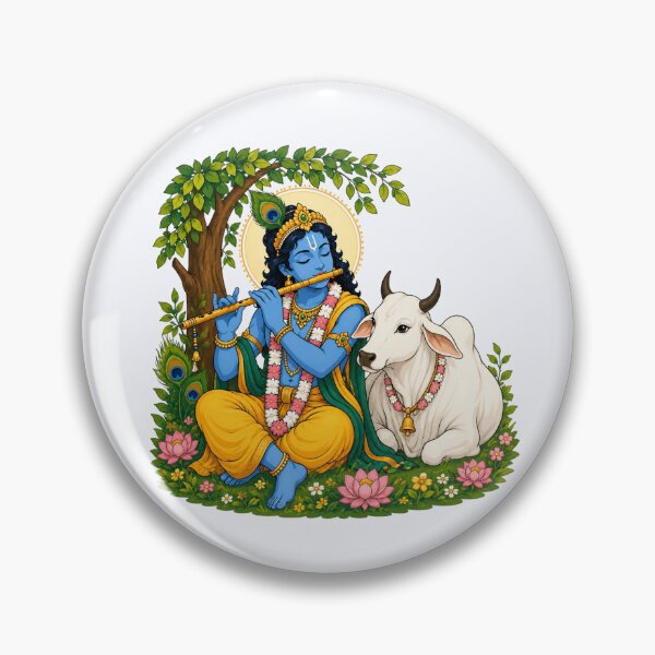 Item preview, Lord Krishna Playing the Flute with Sacred Cow designed and sold by Myra365Art.