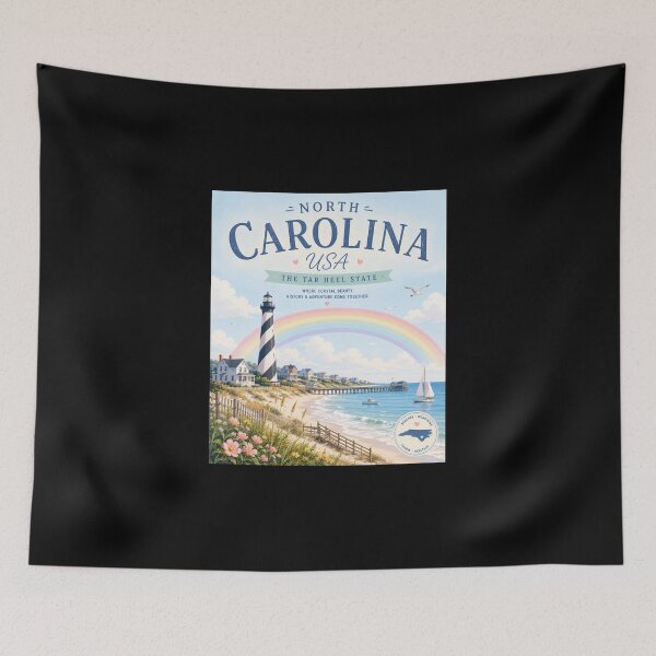Item preview, North Carolina USA Travel Poster | Coastal Lighthouse Vintage Wall Art designed and sold by ElartedeNoel.