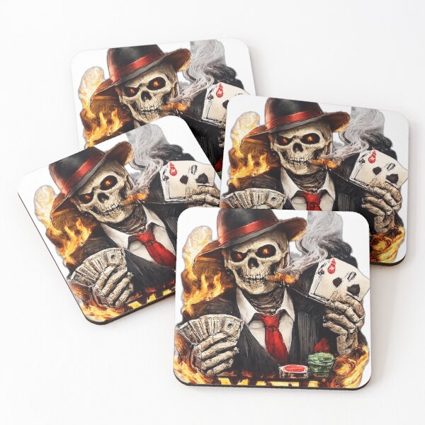 Item preview, Badass Mafia Skeleton with Playing Cards and Fire" designed and sold by DailyDoodlesBySumbul.