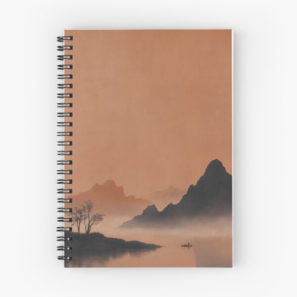 Item preview, Fisherman on a Still Lake - Burnt Orange Ink Wash Landscape designed and sold by OpenFieldNotes.