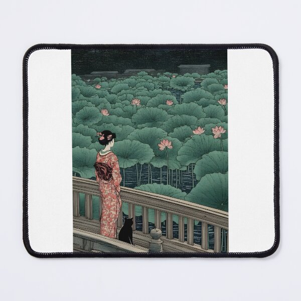 Item preview, Lost in the lotus: A woman and cat by Kawase Hasui designed and sold by PurrfectHome.