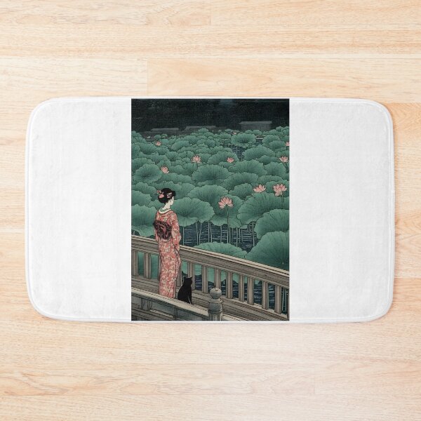 Item preview, Lost in the lotus: A woman and cat by Kawase Hasui designed and sold by PurrfectHome.