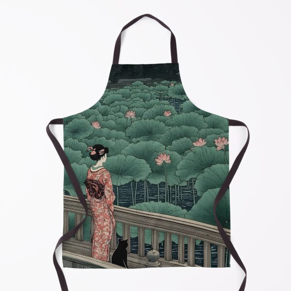 Item preview, Lost in the lotus: A woman and cat by Kawase Hasui designed and sold by PurrfectHome.