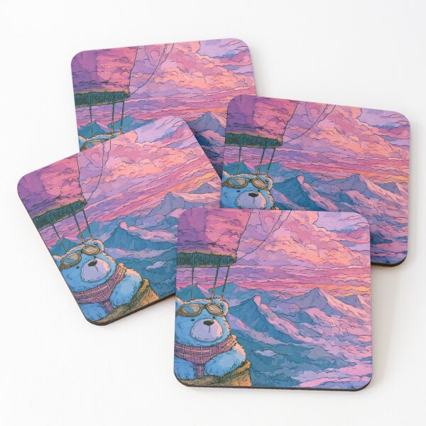 Item preview, Adventure Bear Hot Air Balloon Sunset Mountain Art designed and sold by UhuCriei .