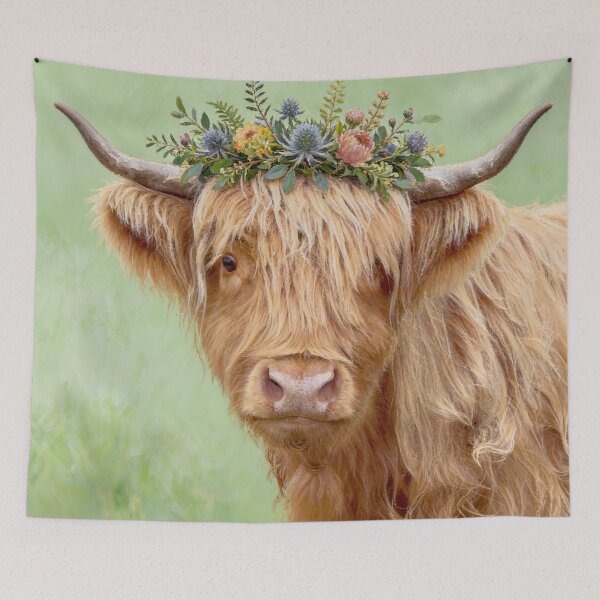 Item preview, Nessy the Highland Cow with Flower Crown designed and sold by HappyHighlands.