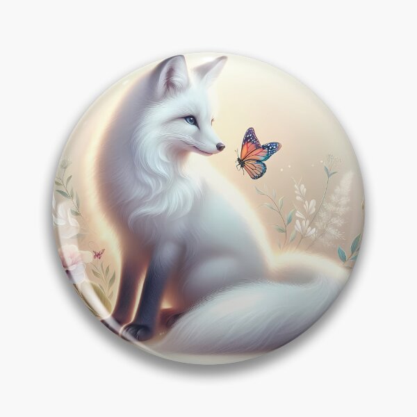 Item preview, Enchanted White Fox with Butterfly and Flowers - Magical Nature Art designed and sold by jo-e-basta.