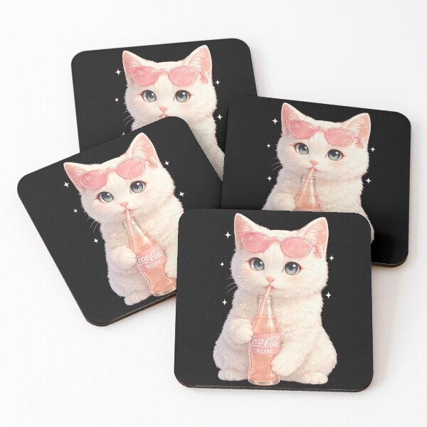 Item preview, Cute White Kitten with Pink Soda | Kawaii Cat Lover Aesthetic designed and sold by flowerpower999.