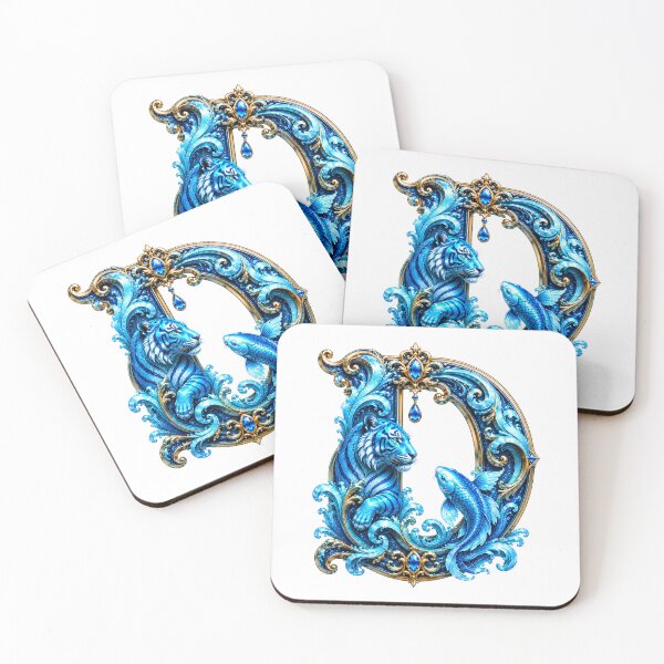Item preview, Aqua Zodiac Guardian White Tiger-Pisces Letter D designed and sold by BlissBlvdShop.