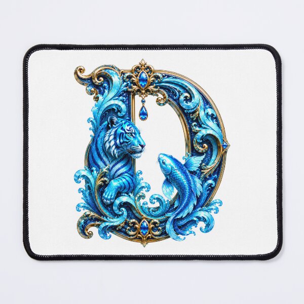 Item preview, Aqua Zodiac Guardian White Tiger-Pisces Letter D designed and sold by BlissBlvdShop.