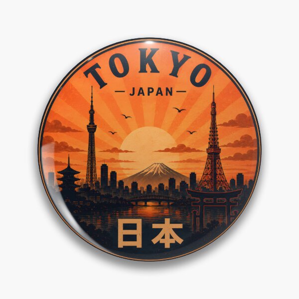 Item preview, Retro Tokyo Japan Skyline Vintage Travel Badge  designed and sold by TAOptimus .