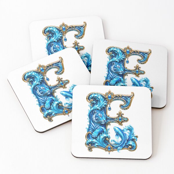 Item preview, Aqua Zodiac Guardian White Tiger-Pisces Letter E designed and sold by BlissBlvdShop.