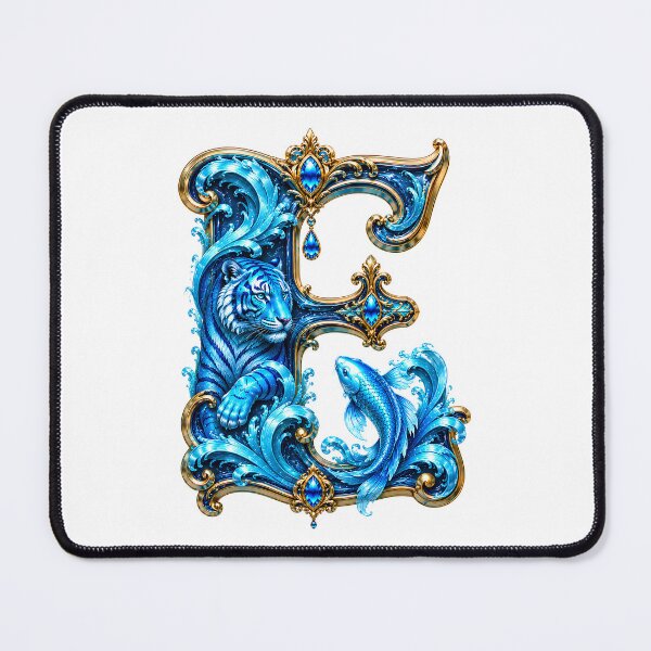 Item preview, Aqua Zodiac Guardian White Tiger-Pisces Letter E designed and sold by BlissBlvdShop.
