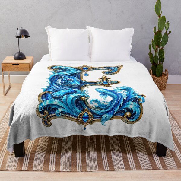 Item preview, Aqua Zodiac Guardian White Tiger-Pisces Letter E designed and sold by BlissBlvdShop.