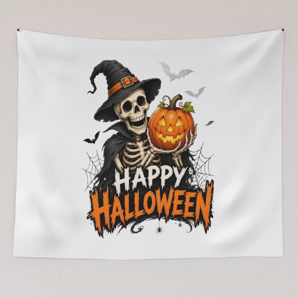 Item preview, Happy Halloween – Skeleton with Pumpkin Spooky Graphic  designed and sold by RipantinaFantasy .