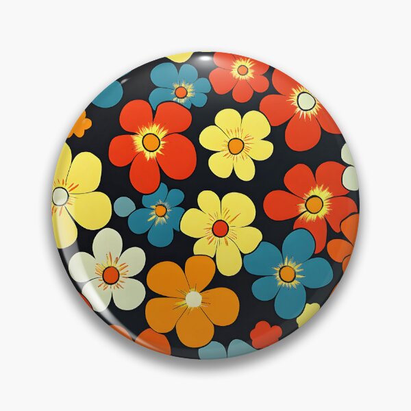 Item preview, Retro 1960's Hippie Red, Yellow, Orange Flowers Pattern designed and sold by DEC02.