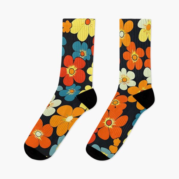 Item preview, Retro 1960's Hippie Red, Yellow, Orange Flowers Pattern designed and sold by DEC02.