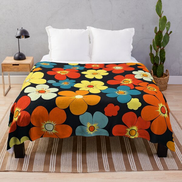 Item preview, Retro 1960's Hippie Red, Yellow, Orange Flowers Pattern designed and sold by DEC02.