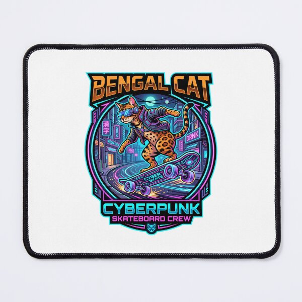 Item preview, Bengal Cat Cyberpunk Skateboard Crew Neon Street designed and sold by PictoVibe.