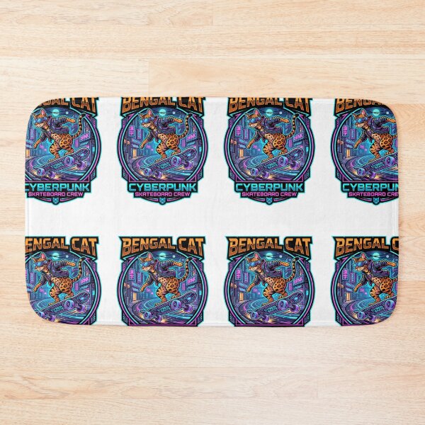 Item preview, Bengal Cat Cyberpunk Skateboard Crew Neon Street designed and sold by PictoVibe.