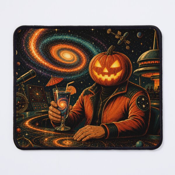 Item preview, Headless Horseman Cosmic Lounge – Retro Sci-Fi Halloween Art designed and sold by TheHorsemanRidesAgain.