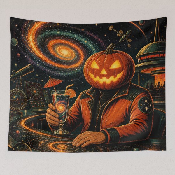 Item preview, Headless Horseman Cosmic Lounge – Retro Sci-Fi Halloween Art designed and sold by TheHorsemanRidesAgain.