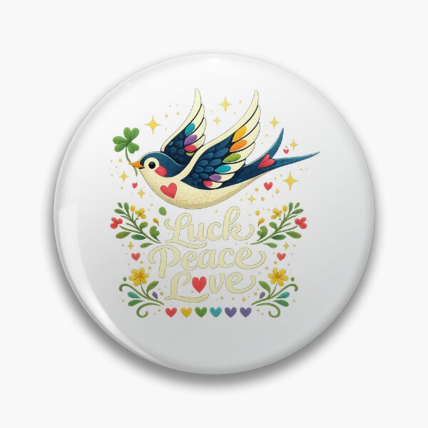 Item preview, Luck Peace Love Colorful Folk Art Bird designed and sold by QuiteOrbit.