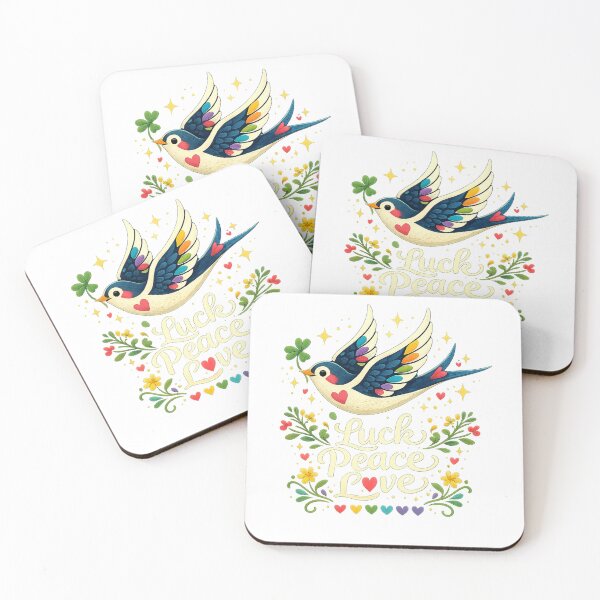 Item preview, Luck Peace Love Colorful Folk Art Bird designed and sold by QuiteOrbit.