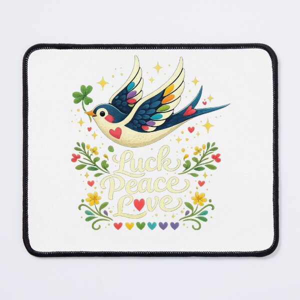Item preview, Luck Peace Love Colorful Folk Art Bird designed and sold by QuiteOrbit.