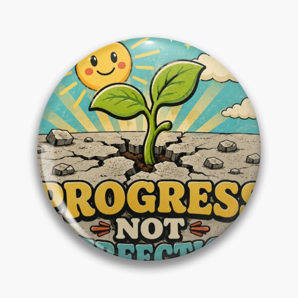 Item preview, Progress Not Perfection Motivational Vintage Badge Sticker designed and sold by RedRubyBubble.