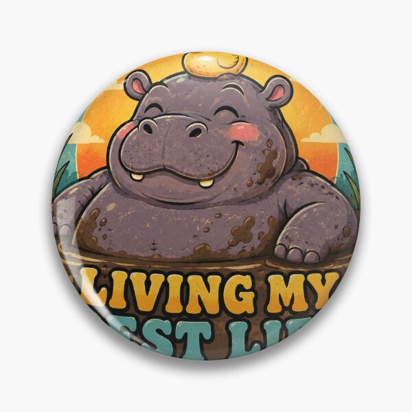 Item preview, Hippo Living Best Life Funny Vintage Badge Sticker designed and sold by RedRubyBubble.