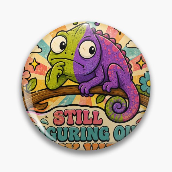 Item preview, Chameleon Still Figuring Out My Vibe Funny Vintage Badge Sticker designed and sold by RedRubyBubble.