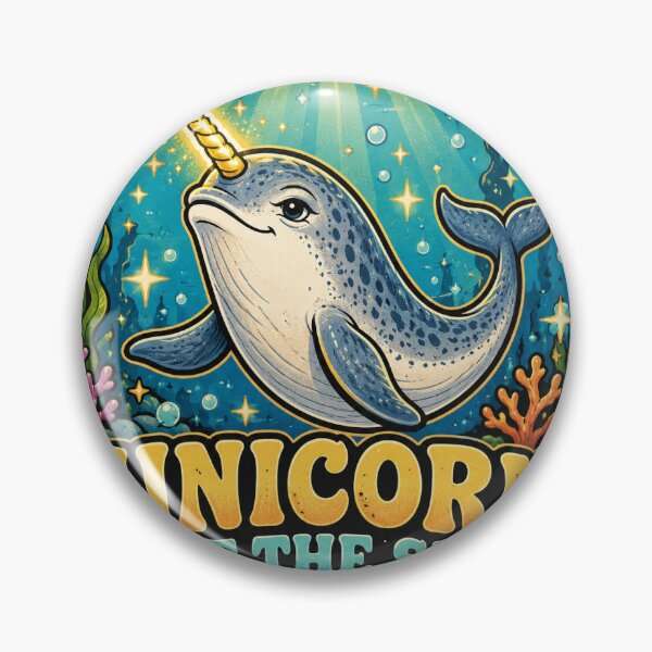 Item preview, Narwhal Unicorn of the Sea Funny Vintage Badge Sticker designed and sold by RedRubyBubble.