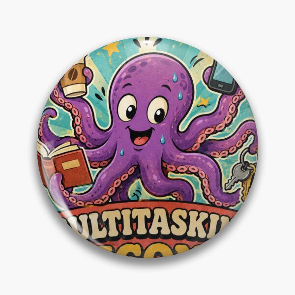 Item preview, Octopus Multitasking Icon Funny Vintage Badge Sticker designed and sold by RedRubyBubble.
