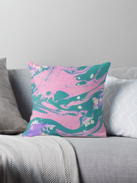 Item preview, TURQUOISE AND BLUSH PINK MARBLING PAINT DESIGN designed and sold by ozcushionstoo.