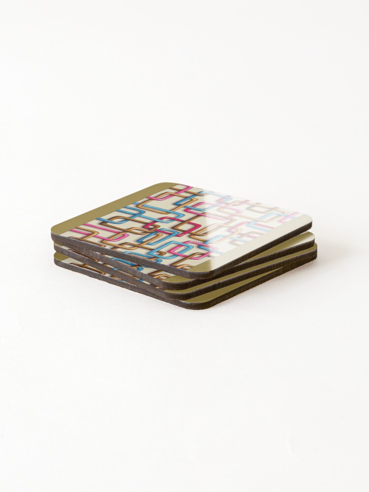 Thumbnail 4 of 5, Coasters (Set of 4), Retro Interlocking Geometric Pattern designed and sold by ChromaMesh.