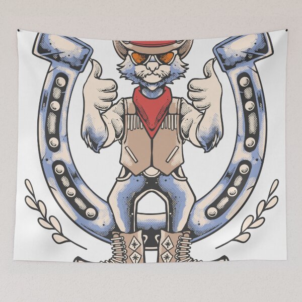 Item preview, Funny Cowboy Cat Lucky Horseshoe T-Shirt | Western Kitty Vintage Ranch Graphic Tee designed and sold by phsycartwork.