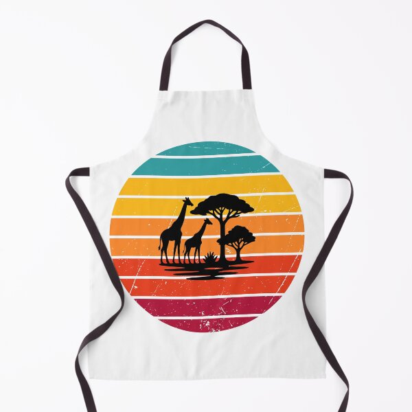 Artikelvorschau, Retro-Design: Mehrfarbige Sonnenuntergangssilhouette mit Giraffen und Akazienbäumen entworfen und verkauft von MKTreasures.