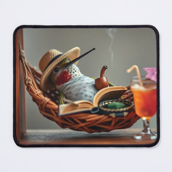 Item preview, Relaxing Hummingbird In Hammock Wearing Straw Hat Reading Book With Pipe And Tropical Drink designed and sold by LisaMise.