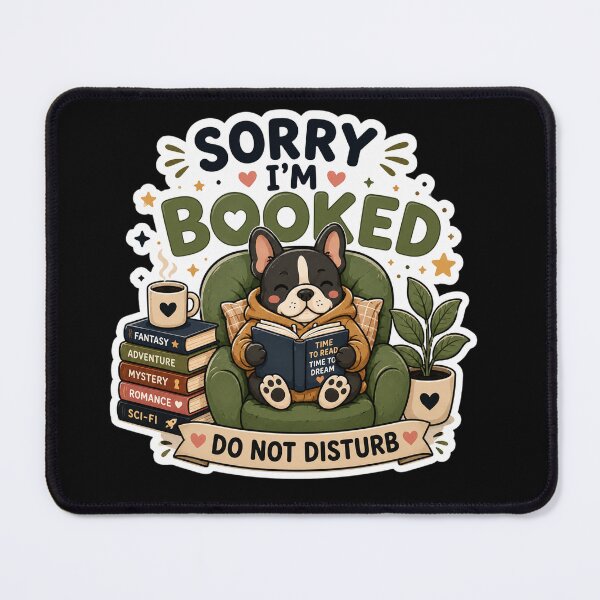 Item preview, Sorry I'm Booked Cute French Bulldog Reading Book Sticker. designed and sold by  BreedCraft Studio.