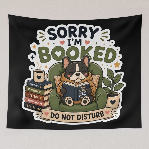 Item preview, Sorry I'm Booked Cute French Bulldog Reading Book Sticker. designed and sold by  BreedCraft Studio.