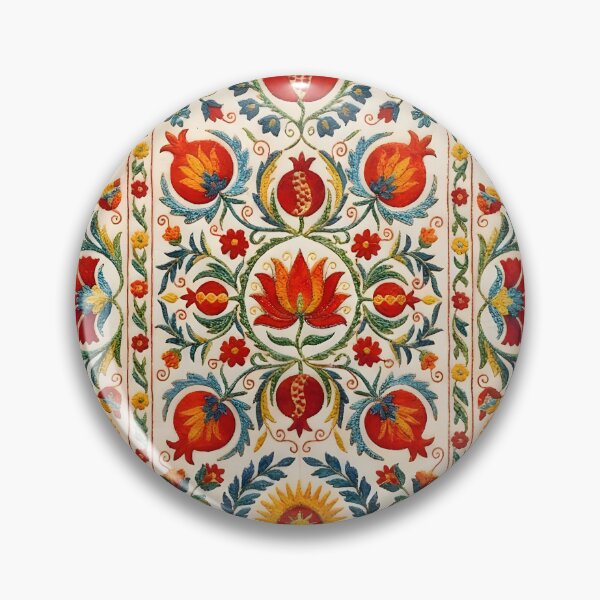 Item preview, Uzbekistan Suzani Flowers and Pomegranates Embroidery  designed and sold by Vicky Brago-Mitchell®.