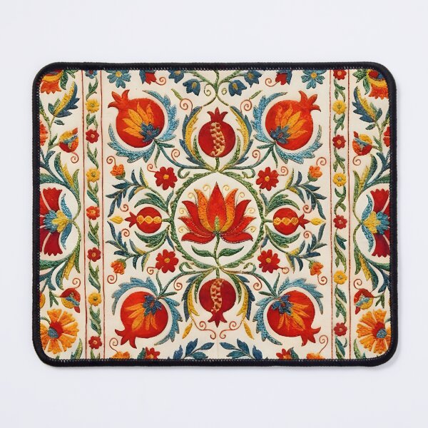 Item preview, Uzbekistan Suzani Flowers and Pomegranates Embroidery designed and sold by Vicky Brago-Mitchell®.