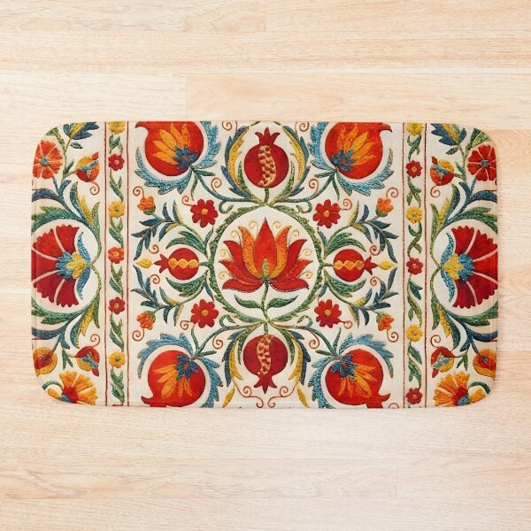 Item preview, Uzbekistan Suzani Flowers and Pomegranates Embroidery  designed and sold by Vicky Brago-Mitchell®.
