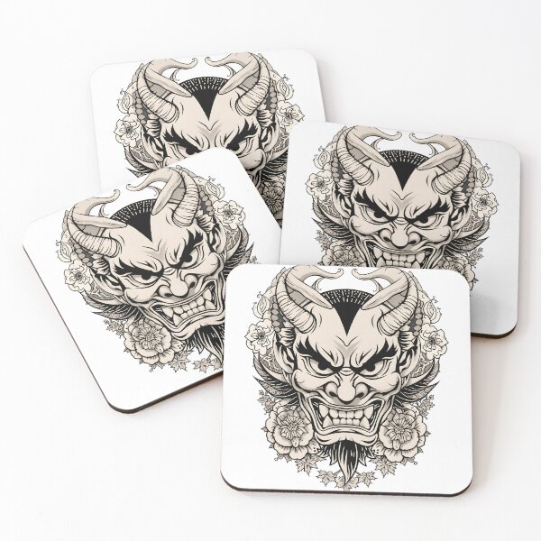 Item preview, Floral Hannya Mask – Japanese Oni Tattoo Style Art designed and sold by ArtnarongDesign.
