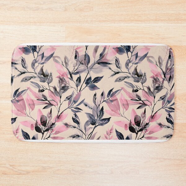 Item preview, Vintage boho pastel pink and black on beige neutral background,  botanicals watercolor garden leaves, floral minimalist abstract leafy pattern blush pink  designed and sold by navitalidesign.
