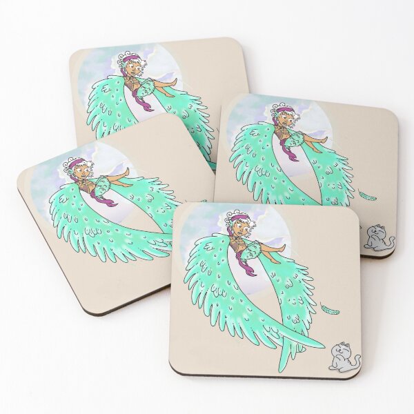 Item preview, Winged Girl Flying Cat Teal Feathers designed and sold by Lilyaena.