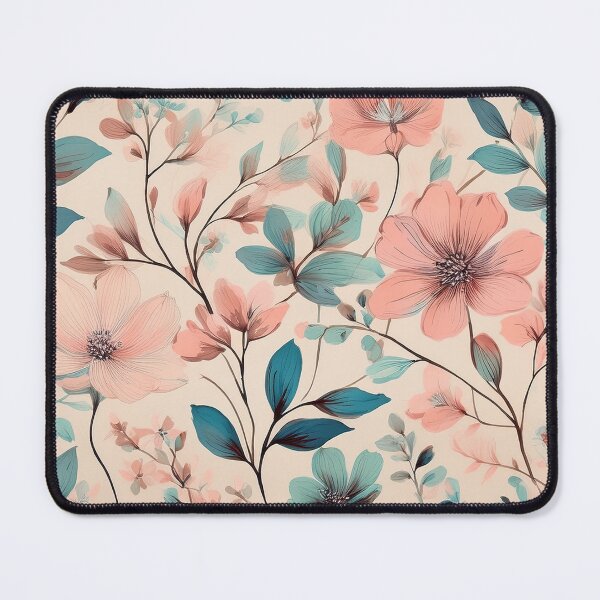 Item preview, Vintage boho pastel pink and teal green on beige neutral background,  botanicals watercolor garden leaves, floral minimalist abstract leafy pattern blush pink flowers  designed and sold by navitalidesign.