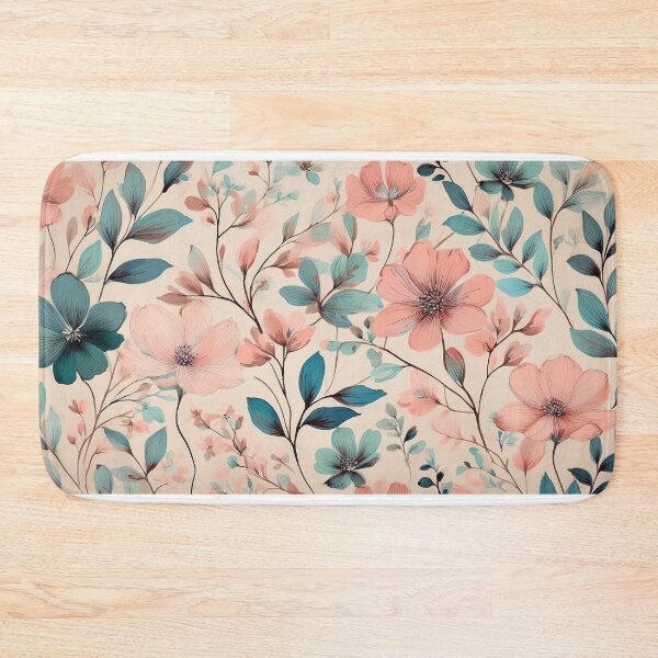 Item preview, Vintage boho pastel pink and teal green on beige neutral background,  botanicals watercolor garden leaves, floral minimalist abstract leafy pattern blush pink flowers  designed and sold by navitalidesign.